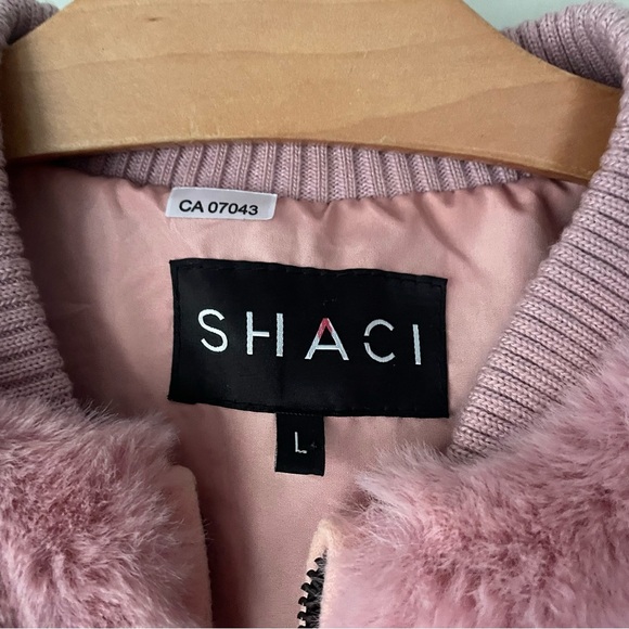 Shaci Faux Fox Fur Pink Bomber Jacket Teddy Coat Mob Wife Size Large - Picture 10 of 13